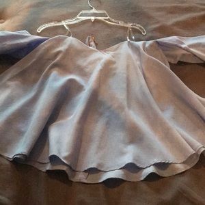 Blue strapless flare top